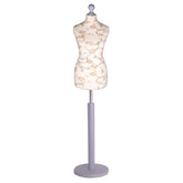 Display Guru Female Uk Size 6/8 Dressmakers Tailors Dummy Mannequin , Brown flower on cream Torso Bust with Silver Wood Round Base